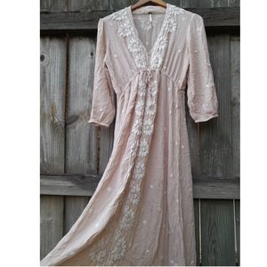 Free People maxi dress antique peach color white embroidered flowers medium